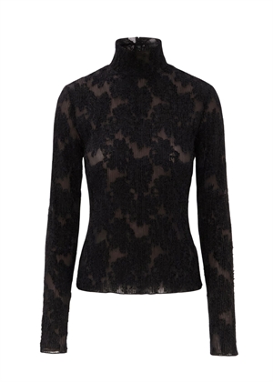 Pleated fil coupe turtleneck Sort A1040479 Ganni 